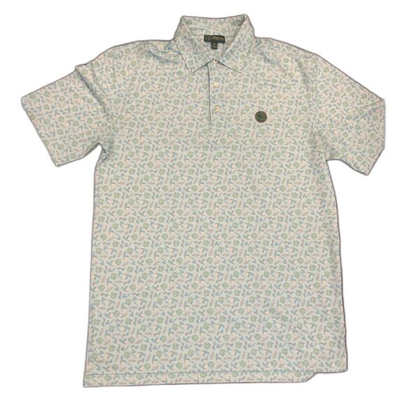 Masters 1934 Polo Shirt Men’s Large Berckmans Place Teal Print Shirt Mens Medium - Picture 3 of 4